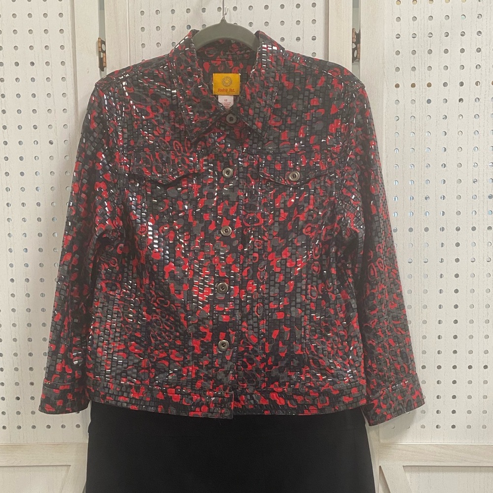 Ruby Rd. Black and Red Jean Jacket - Picture 3 of 5